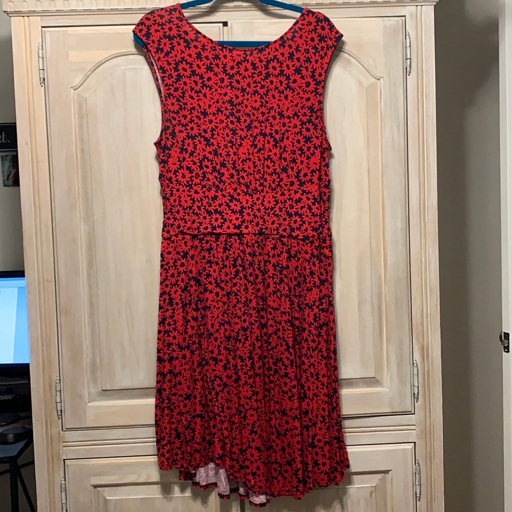 Anthropologie XL Red and Navy Floral Dress